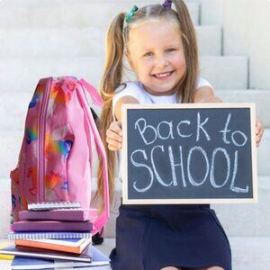 Pink Book Bags Backpack Unicorn Print 17x13x7.5 Large Zip, Front Utility Pocket